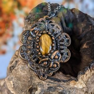 Tigers Eye with hand sculpted flowers